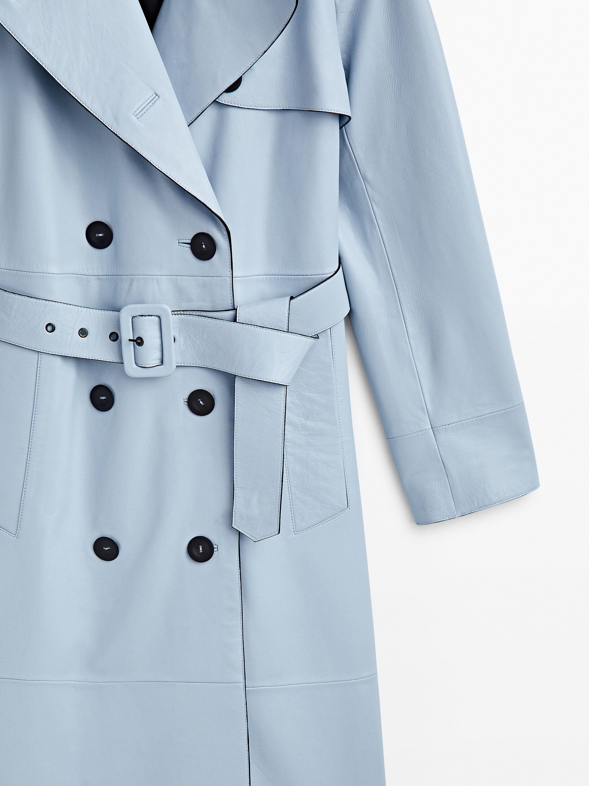 Chaqueta trench piel napa cinturón - Studio - CELESTE