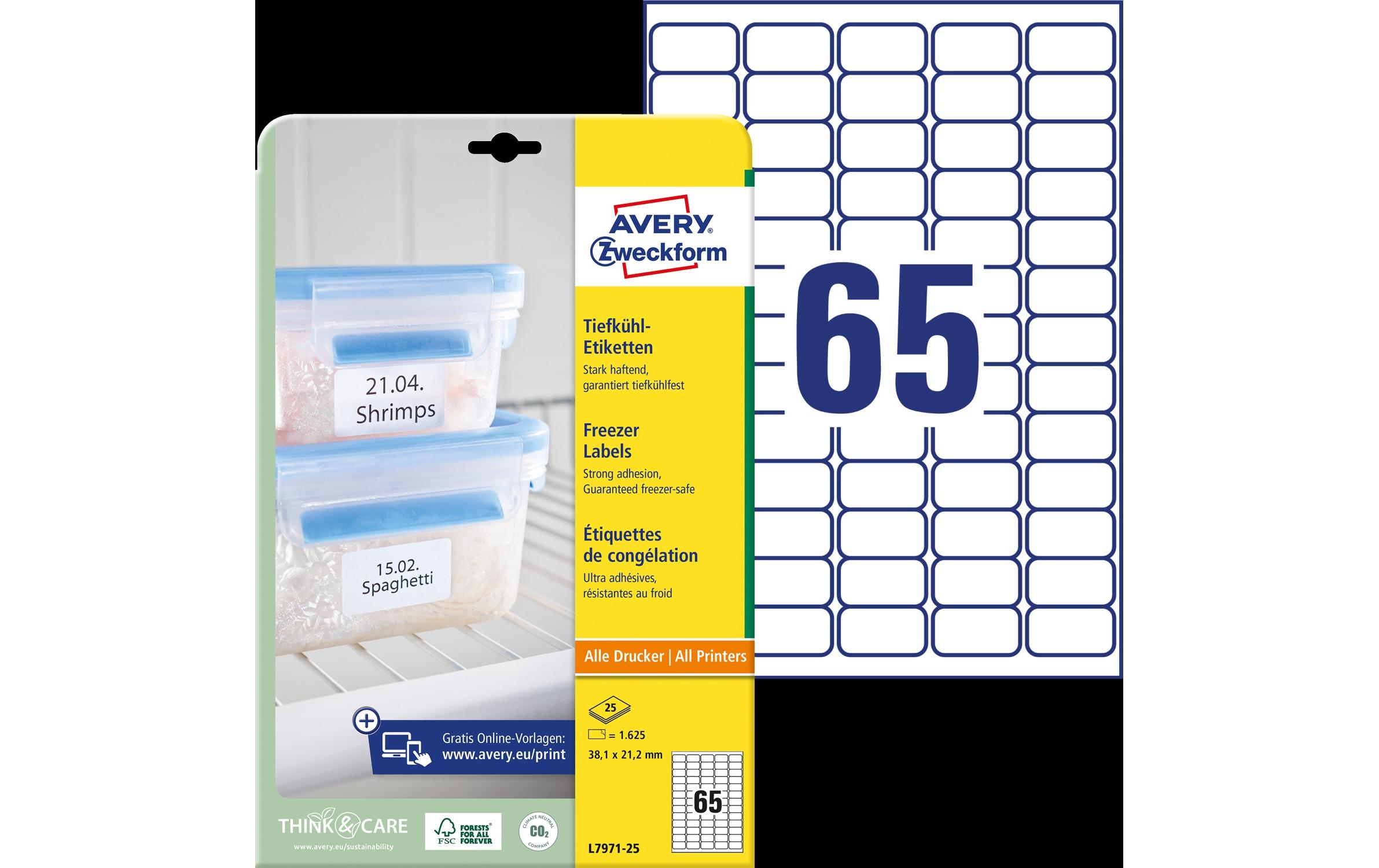 Tiefkühletiketten 38.1 x 21.2 mm, 25 BlattEtiketten aus kälteresistentem Papier