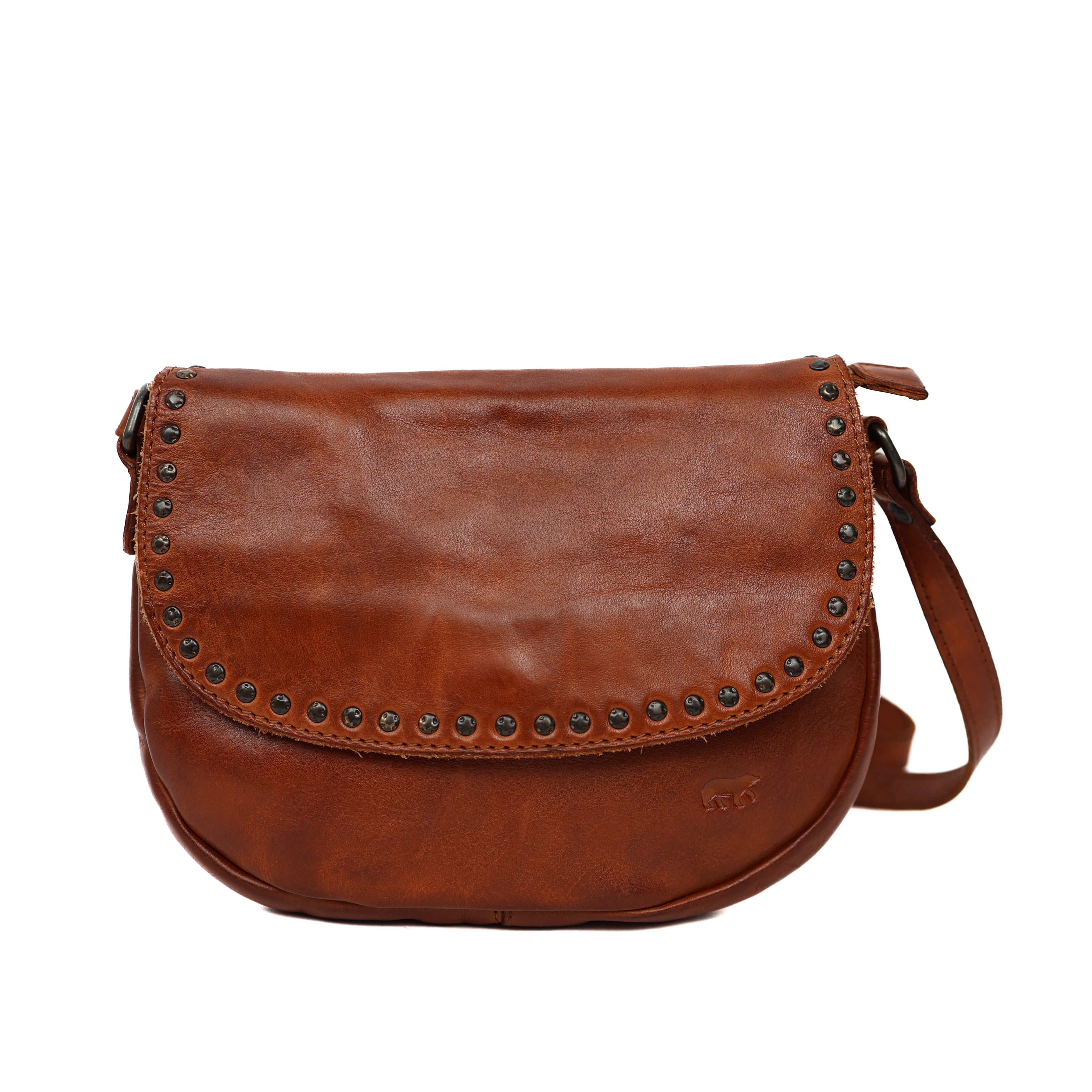 Klein schoudertasje met flap 'Jackie' cognac studs Cognac