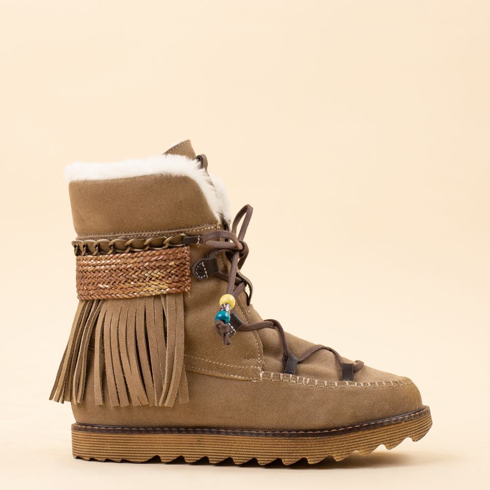 Nemonic 2301 gevoerde boho enkellaarsjes beige
