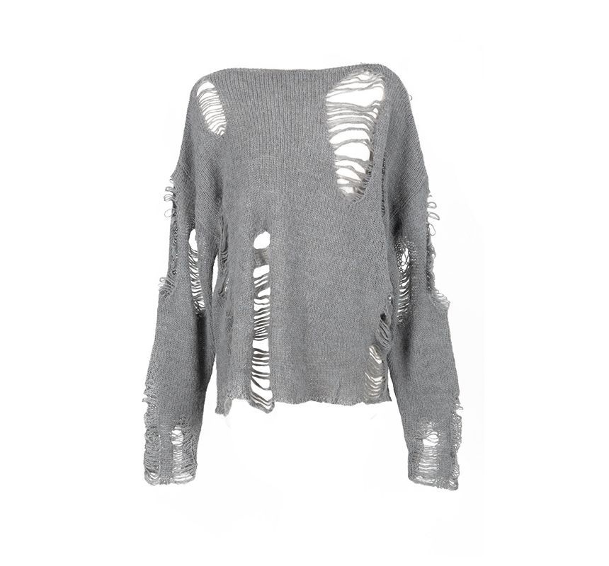 Areumdaun - Off-Shoulder Effen Versleten Trui