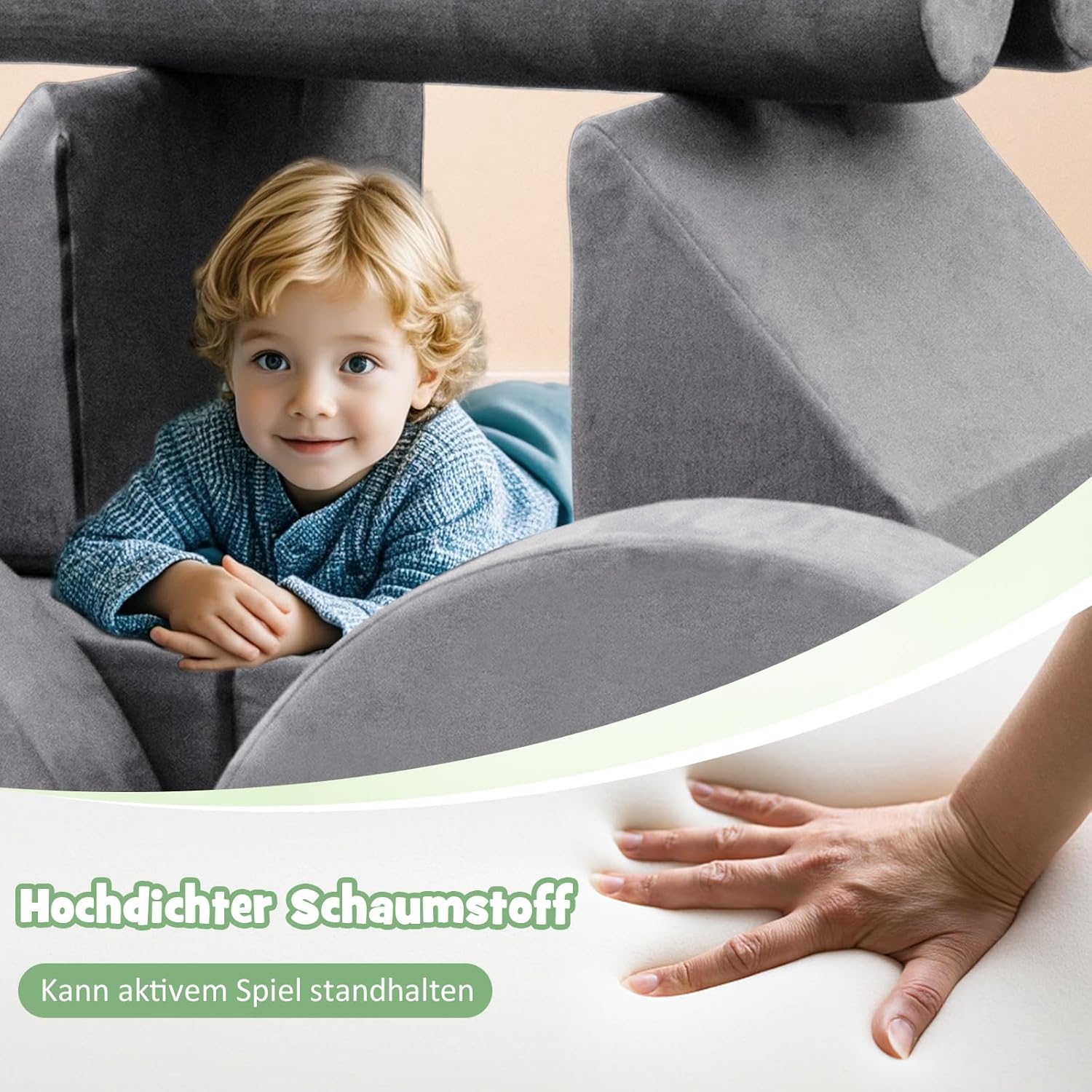 COSTWAY 14 teiliges modulares Kindersofa, Spielsofa aus Schaumstoff, Bausteine-Sofa zum Klettern & Krabbeln, Kinderspielcouch ausklappbar für Kinderzimmer, Spielzimmer (Grau)