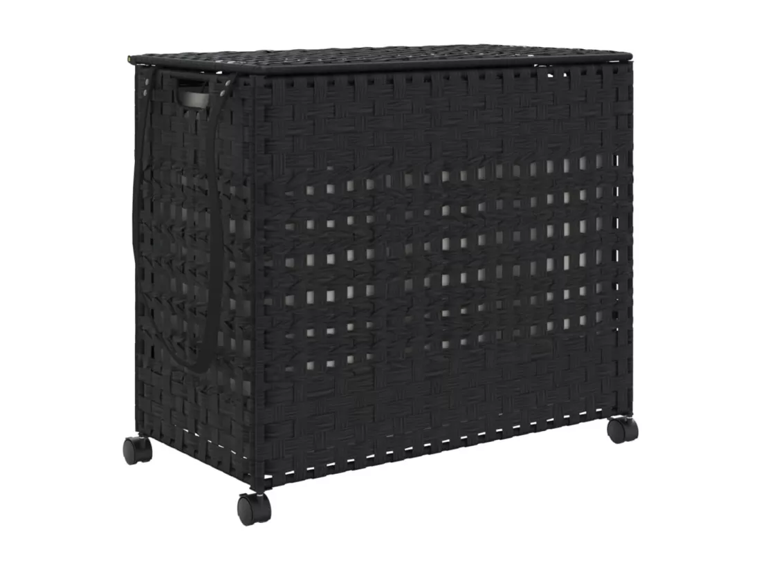 Panier à linge avec roulettes noir 66x35x60 résine tressée