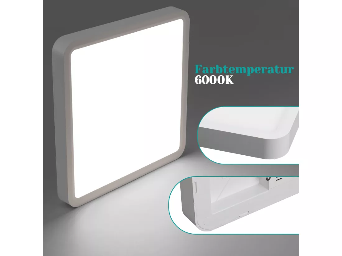 NETTLIFE Plafonnier LED plat 23CM 6500K 18W carré chambre blanc LED intégré en permanence