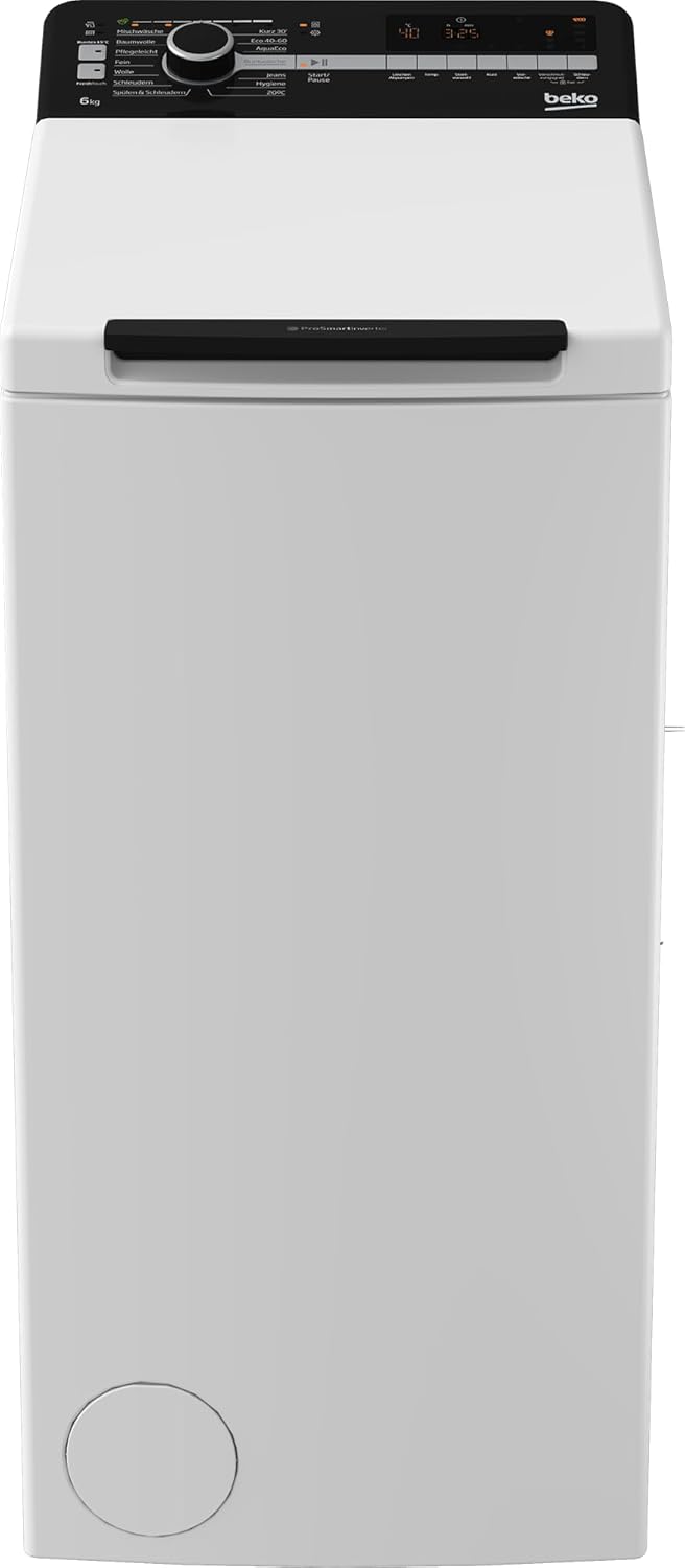 Beko BTL1WFP10622DE freistehende Waschmaschine, Waschvollautomat, 6 kg, Toplader, 1200 U/min, Hygiene+ allergikergeeignet, Express, Weiß