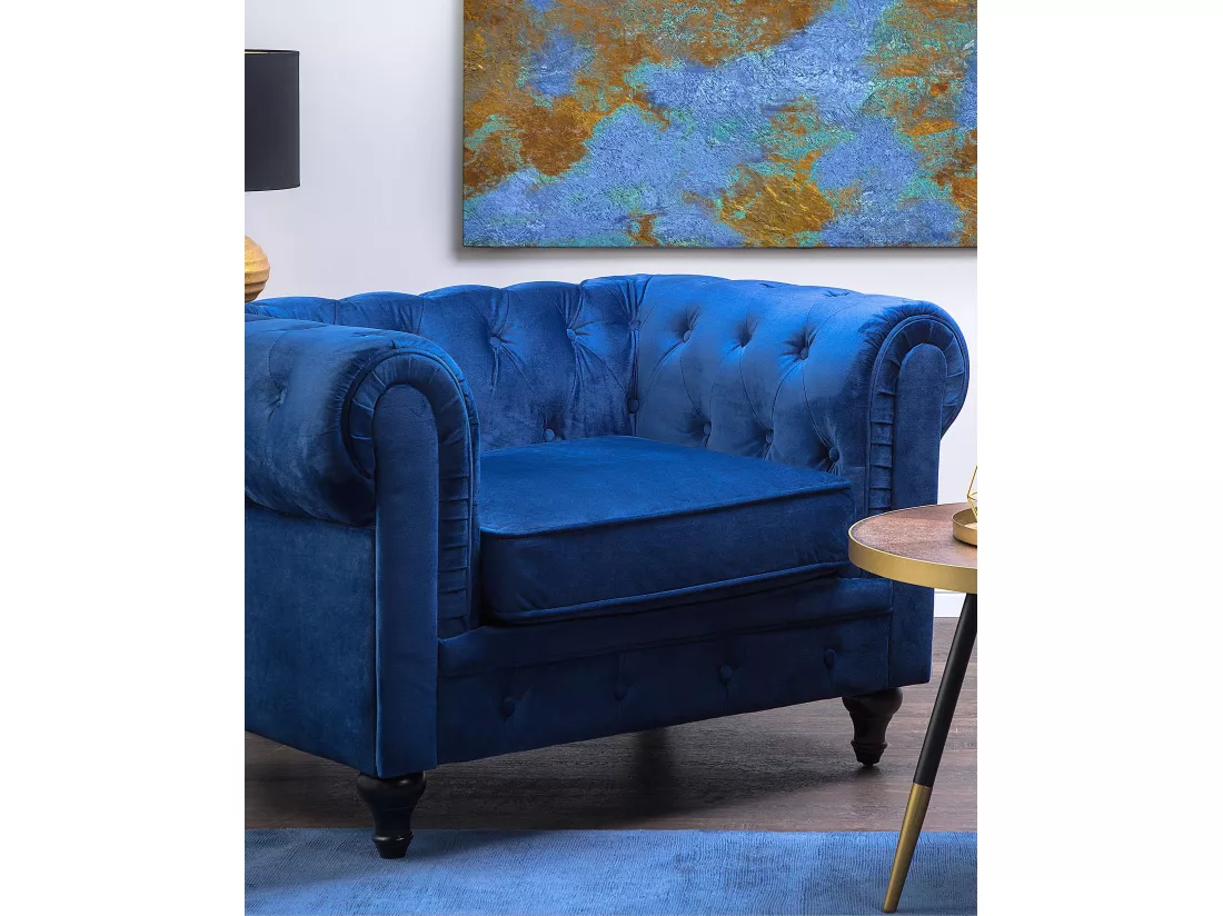 Fauteuil CHESTERFIELD Velours Bleu marine
