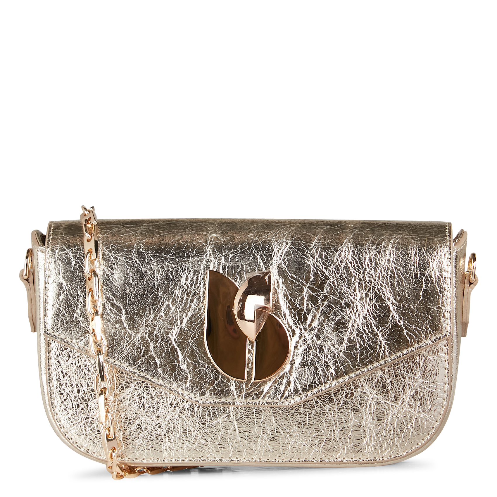 SIGN - Sac bandoulière chaîne en cuir craquelé | Doré