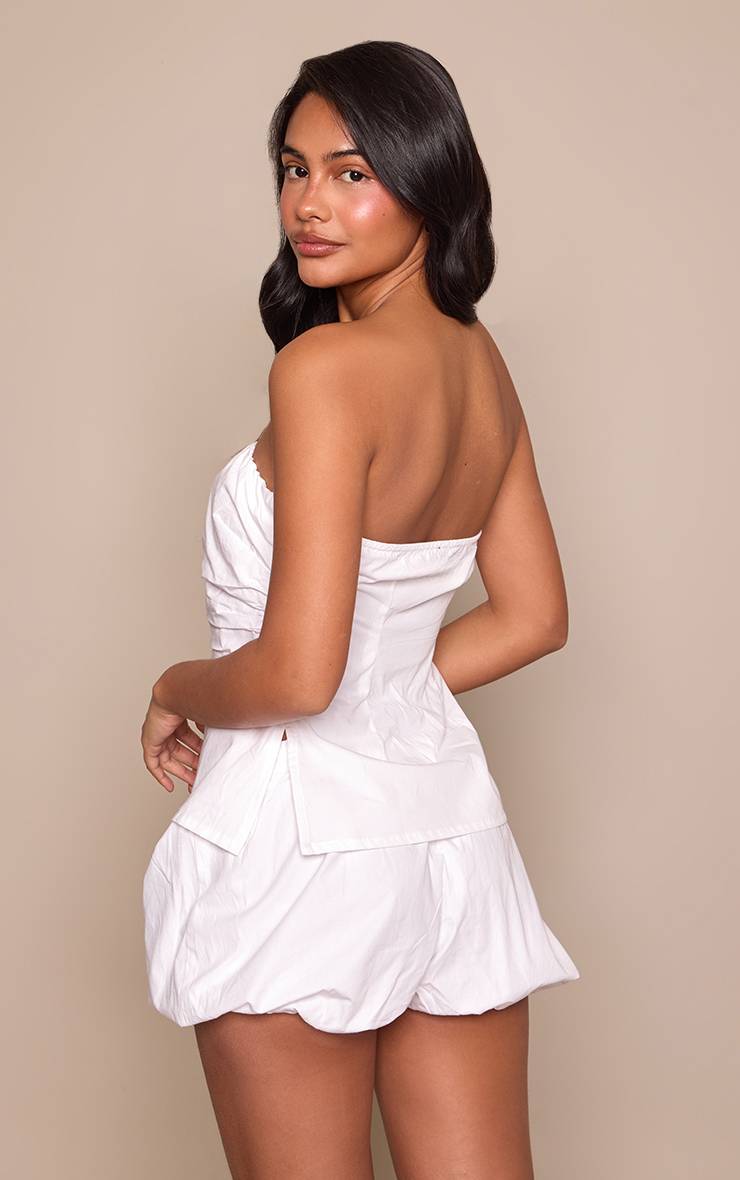 Blanc Top Bandeau Ajusté En Coton Ensemble Coordonné