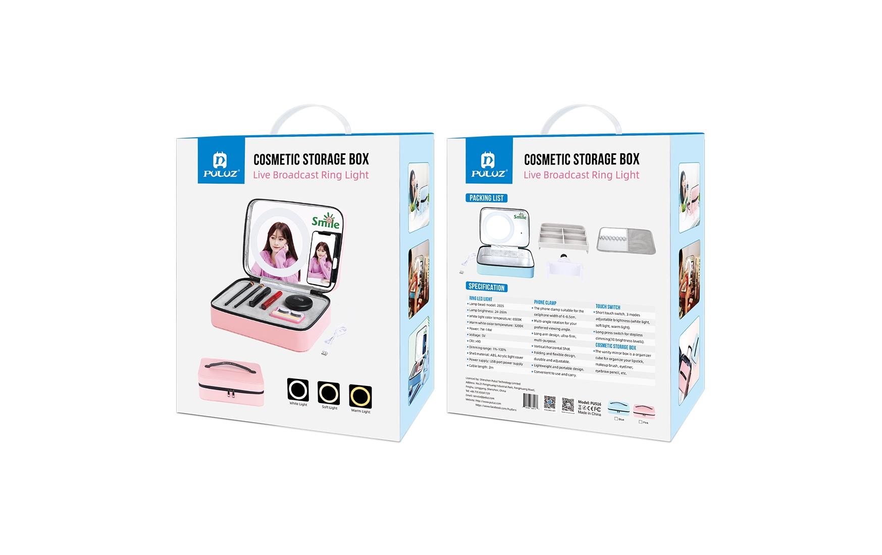 Kosmetikbox mit Ringlicht 20 cmModisch und langlebiges Ringlicht mit Schminkspiegel und Kosmetikbox