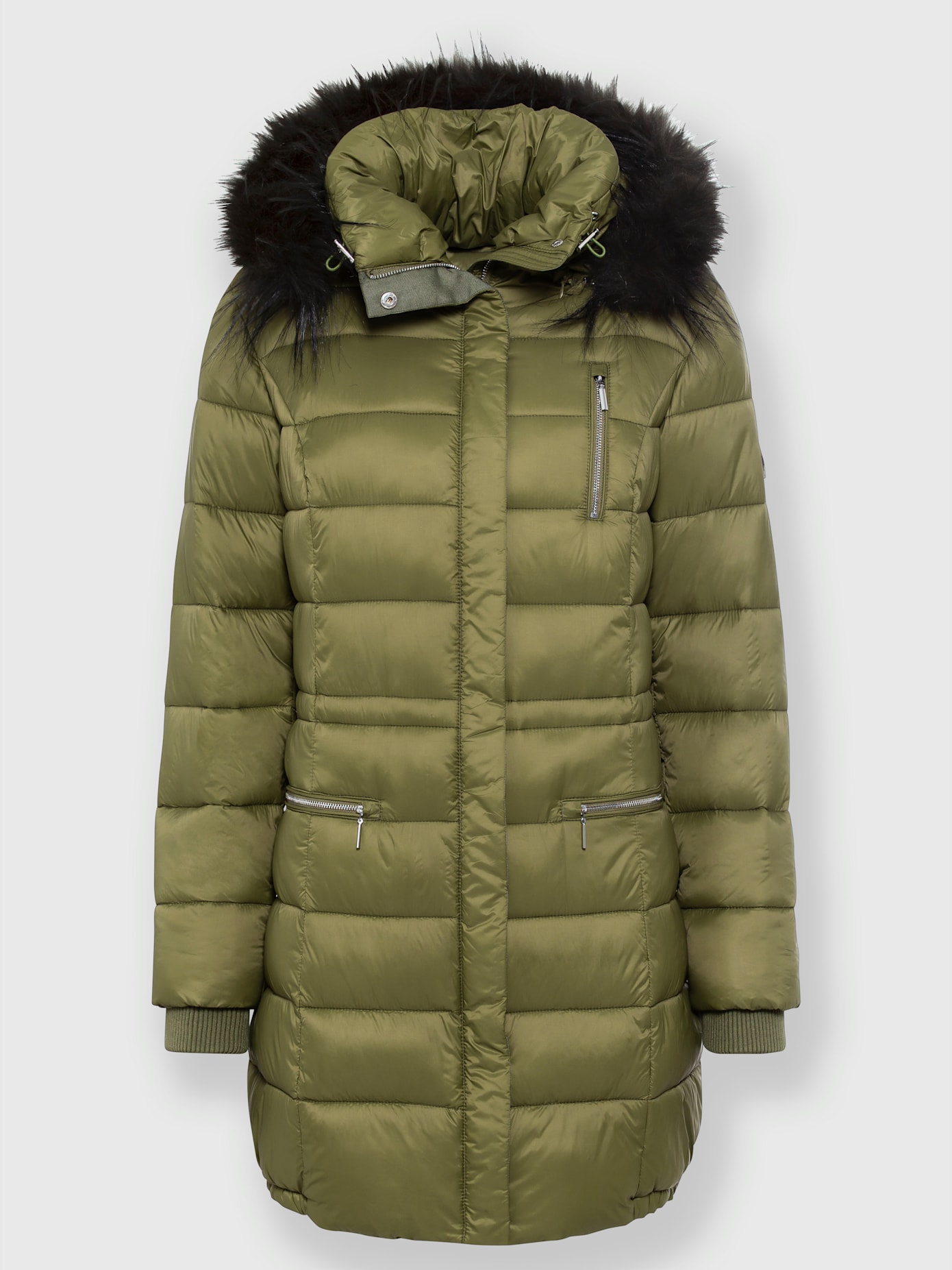 Parka imitation fourrure amovible sur capuche amovible