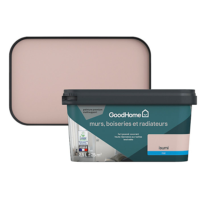 Peinture intérieure couleur murs, boiseries et radiateurs GoodHome mat isumi rose 2.5L