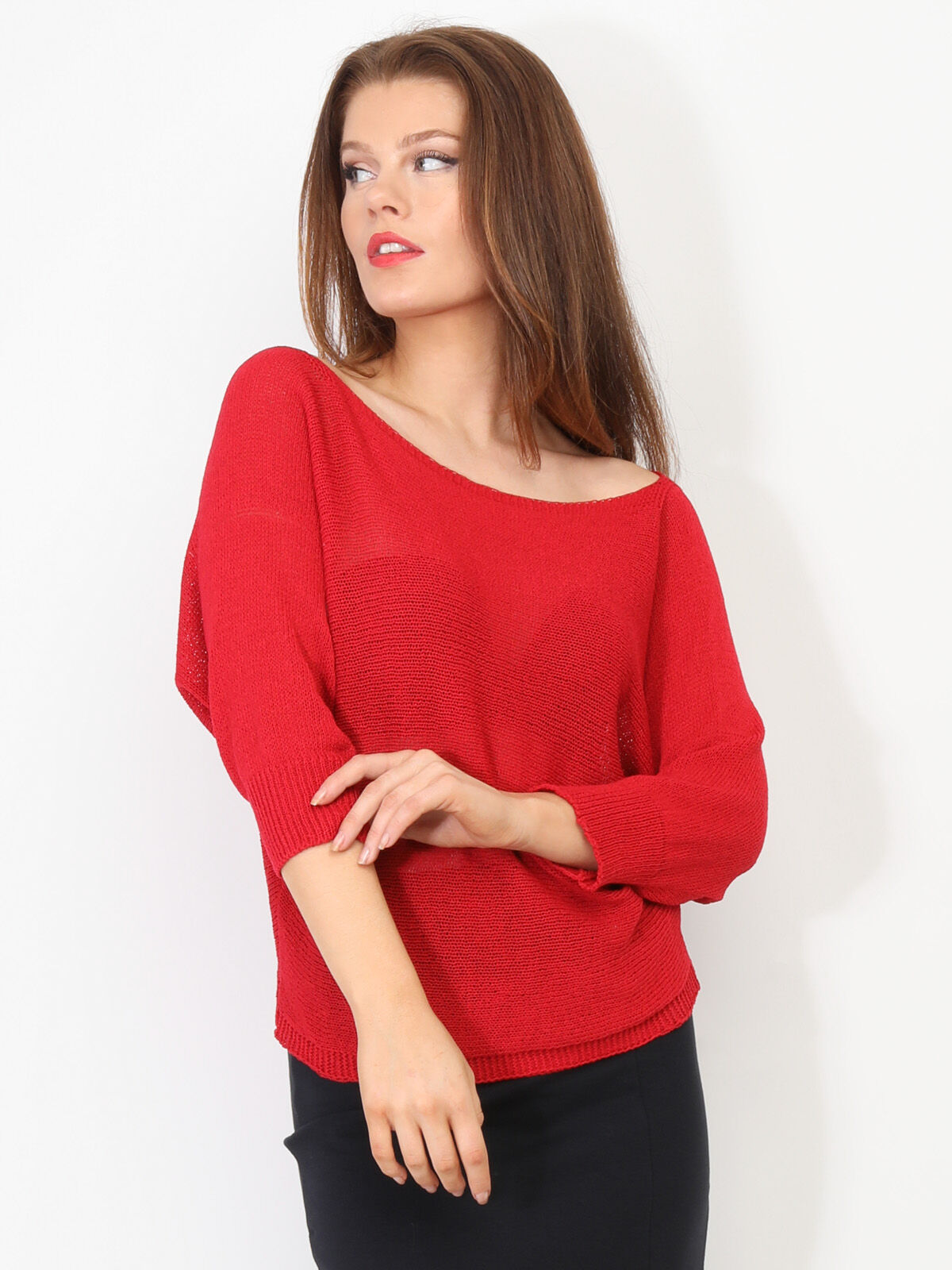 Pull chauve-souris à ruban- Rouge