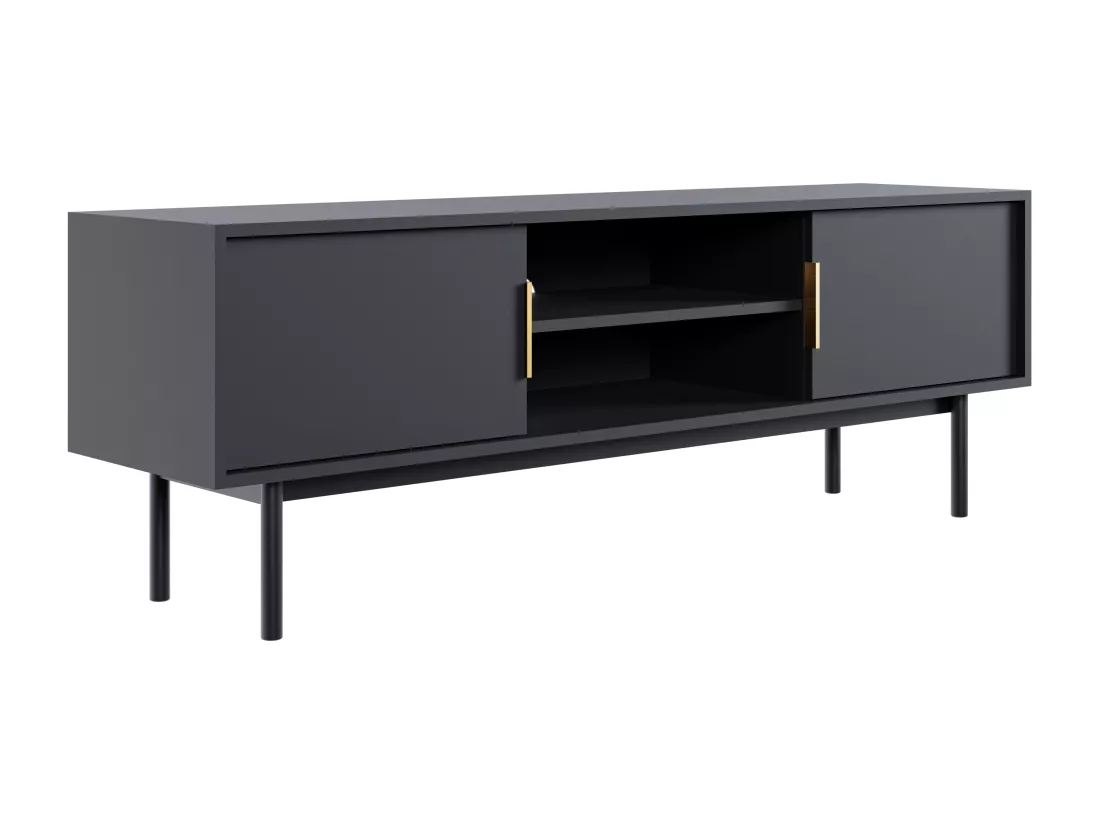 Meuble TV avec 2 portes et 2 niches - Noir - DABRIANA