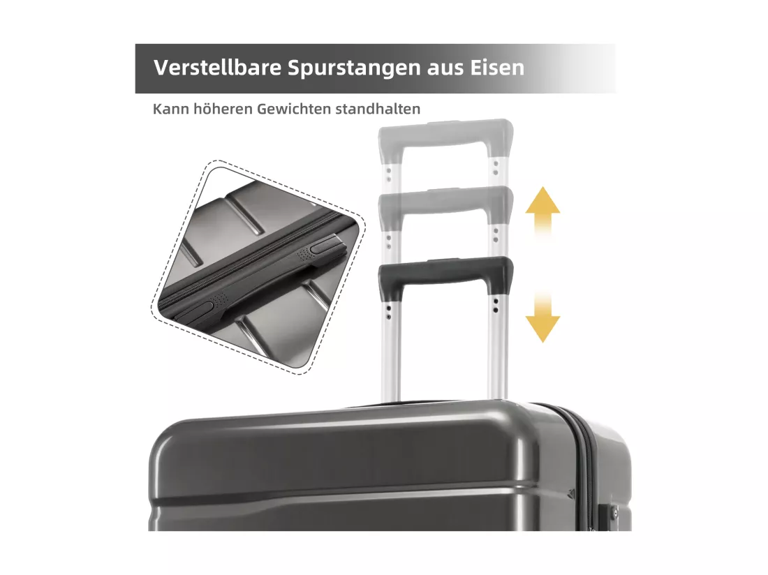 Bagage à main de 3 pièces20&24&28 pouces - en matériau ABS+PC - doubles roues pivotantes à 360° et Serrure TSA - gris