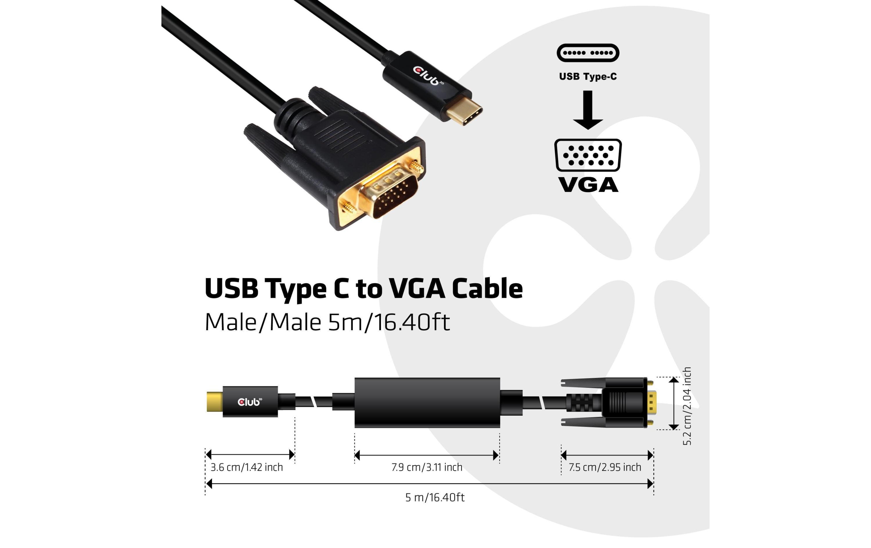 Kabel USB Type-C - VGA, 5 m, AktivAktives USB Typ C auf VGA Adapterkabel