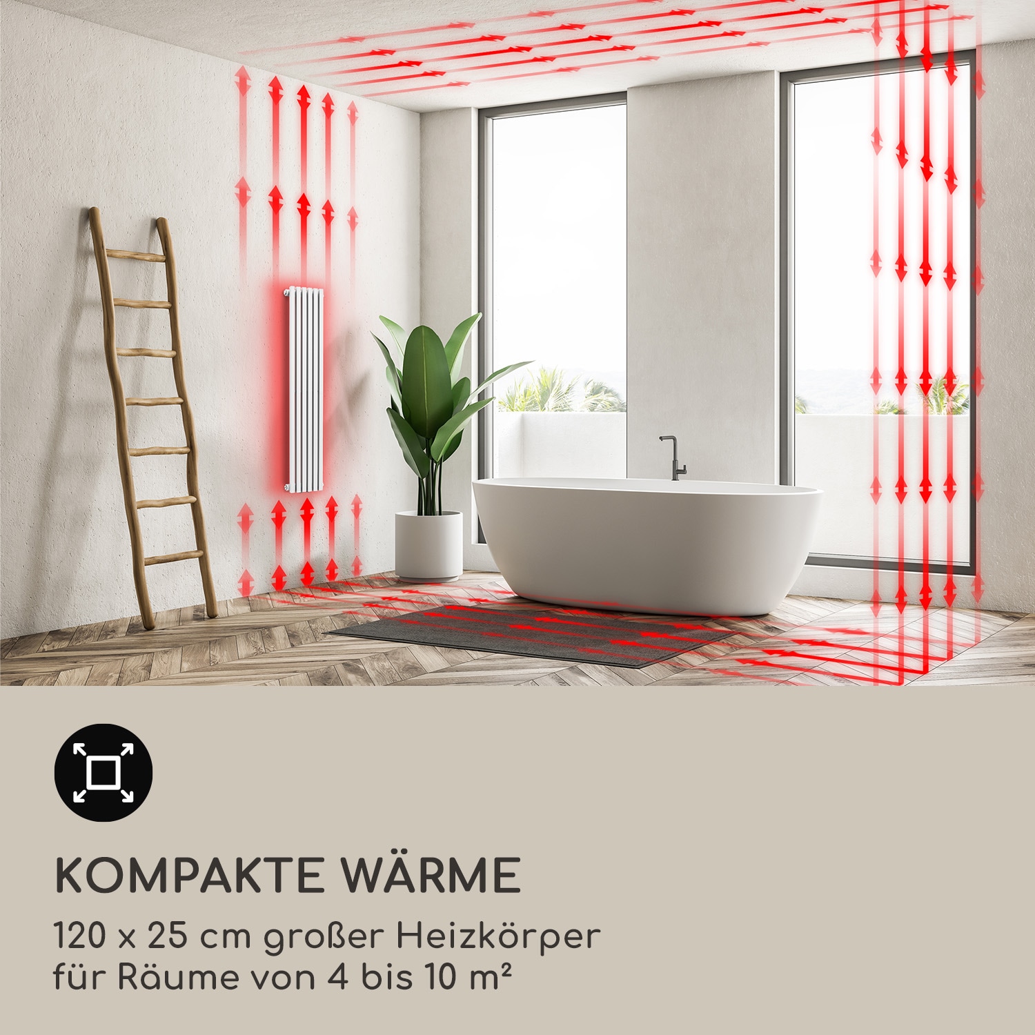 Delgado 120 x 25 Heizkörper Badheizkörper Röhrenheizkörper 508W Warmwasser 1/2 Weiß 120 x 25 cm