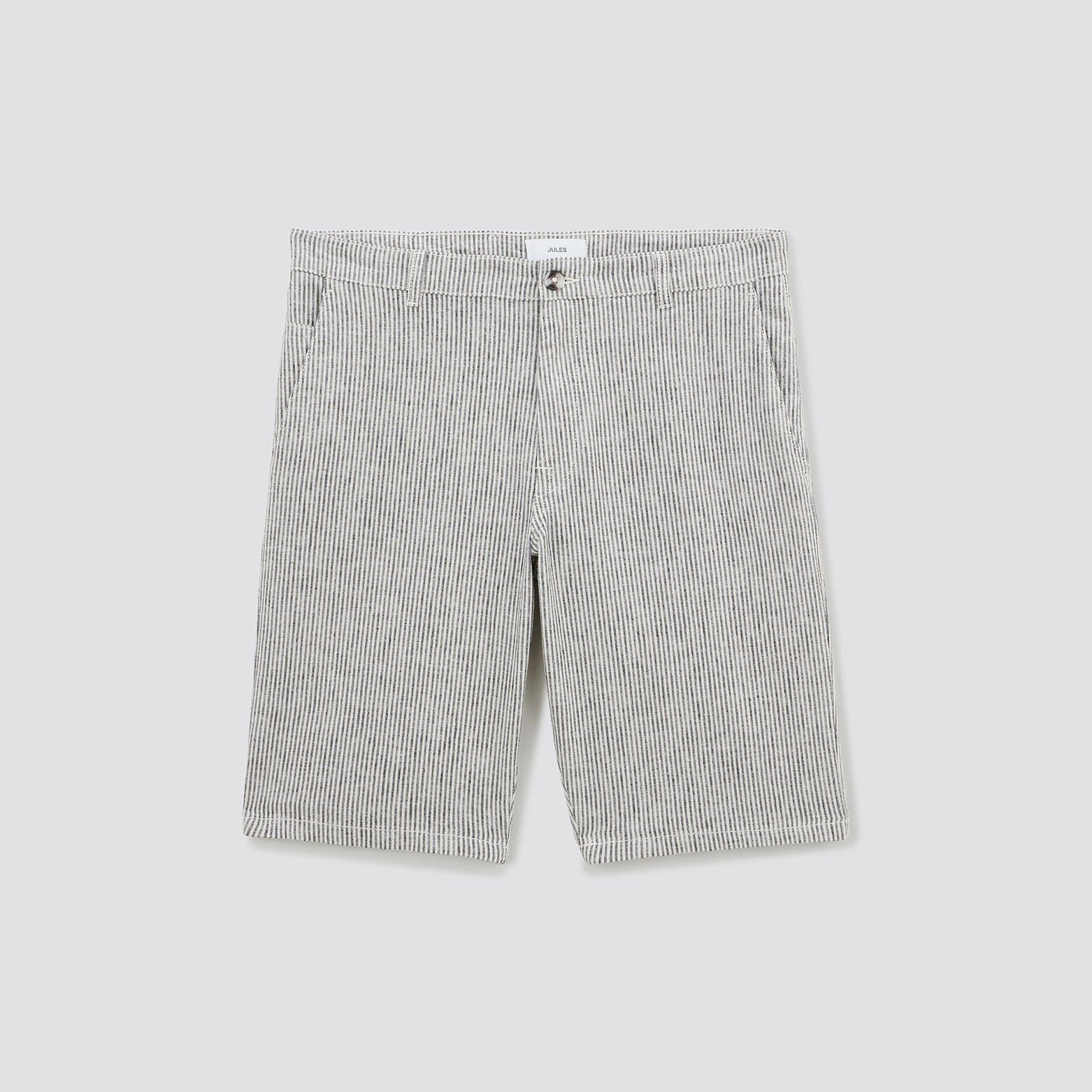 Bermuda en lin et coton rayé Bleu moyen