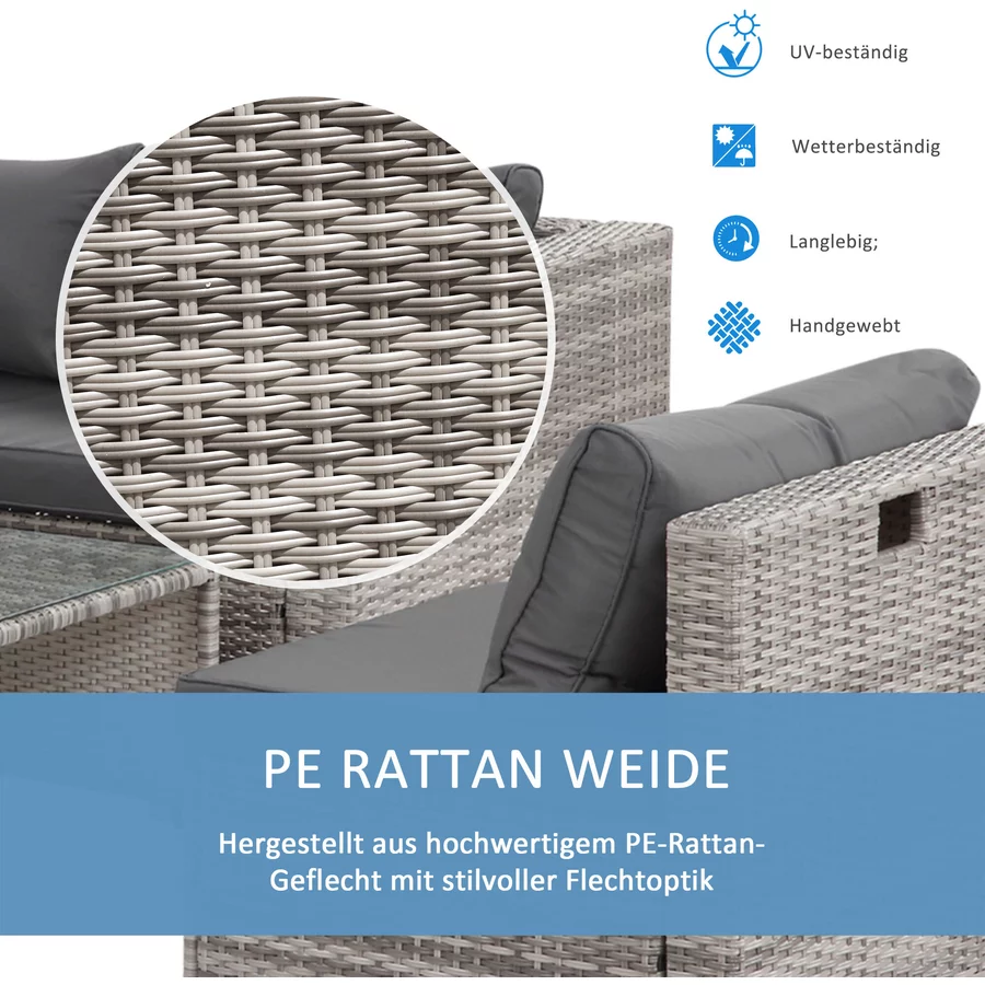 Outsunny Rattan Gartensitzgruppe als 6-teiliges Set grau
