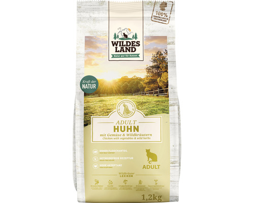 WILDES LAND droogvoer voor katten, kip met groenten uit de tuin en waardevolle superfoods, graanvrij, glutenvrij, 1,2 kg