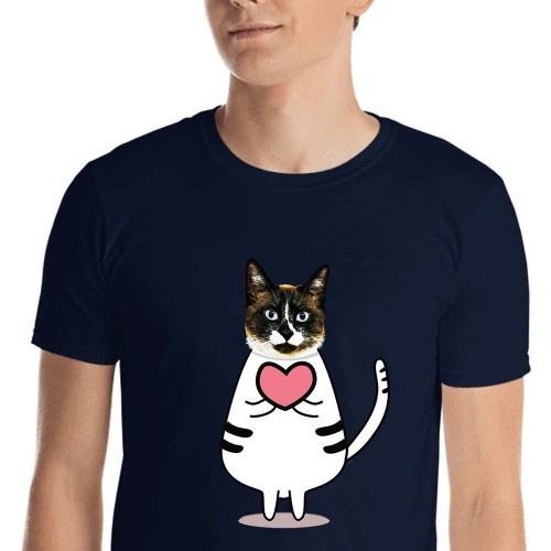 Camiseta masculina Mascochula, personalizada com a foto do seu animal de estimação, azul marinho