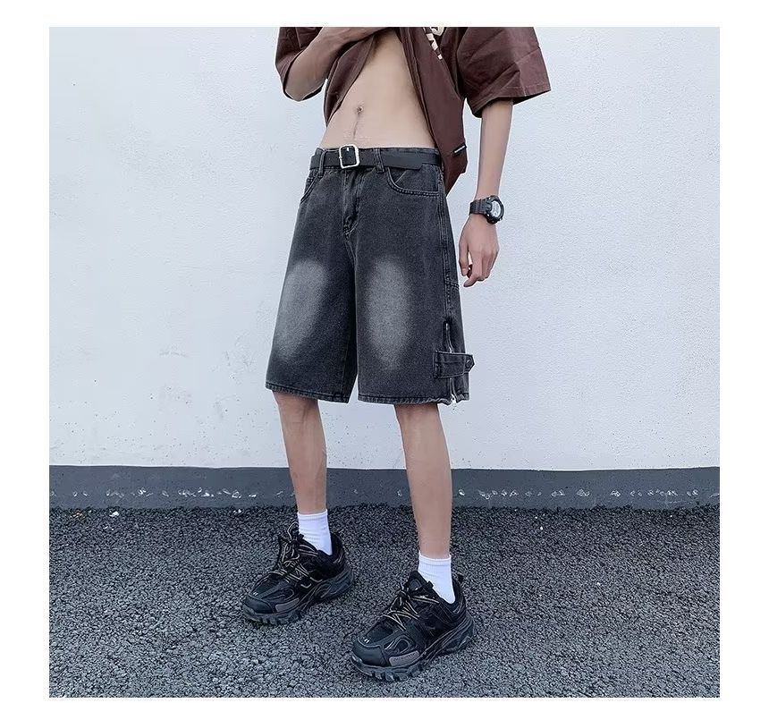 Femilina - Mid Rise Washed Denim Shorts