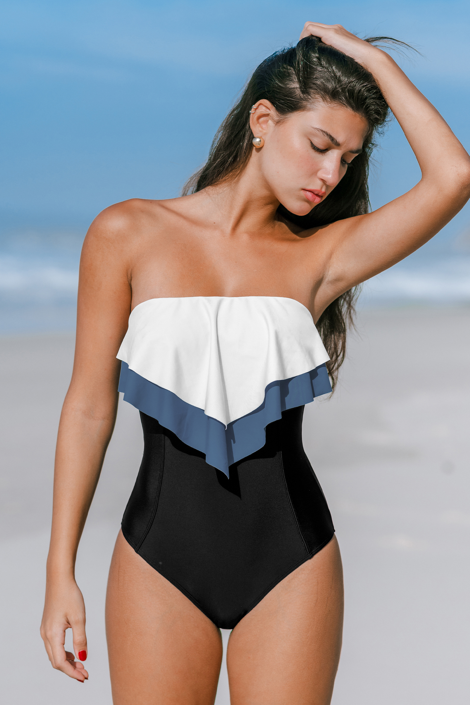 Maillot de bain une pièce ventre plat monochrome à volants