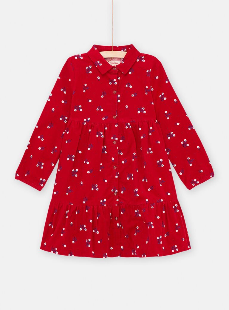 Robe chemise rouge à imprimé fleuri fille