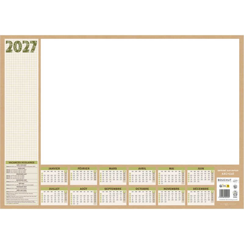 Sous-mains Natura Millésimé 2027 - 38,5 x 54 - 25 feuillets