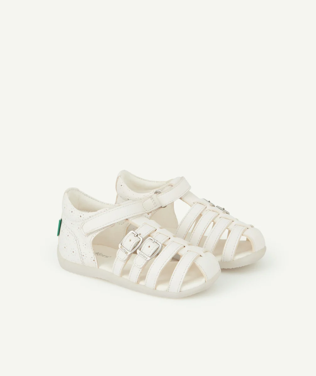 KICKERSSANDALES BÉBÉ FILLE BIGKRO BLANC EN CUIR AVEC FLEURS