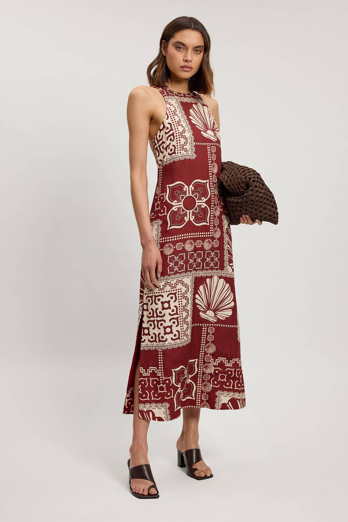 KarenMillen Robe Midi Tissée À Imprimé Carreaux En Lin Viscose Petite