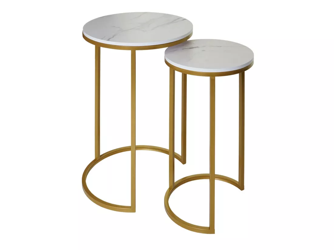 Lot de 2 tables d'appoint MCW-K46, blanc-or
