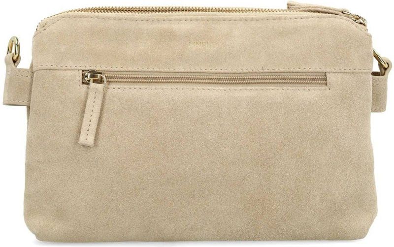 Manfield - Beige Suède Schoudertas - Verstelbare Schouderriem - Dubbele Ritssluiting