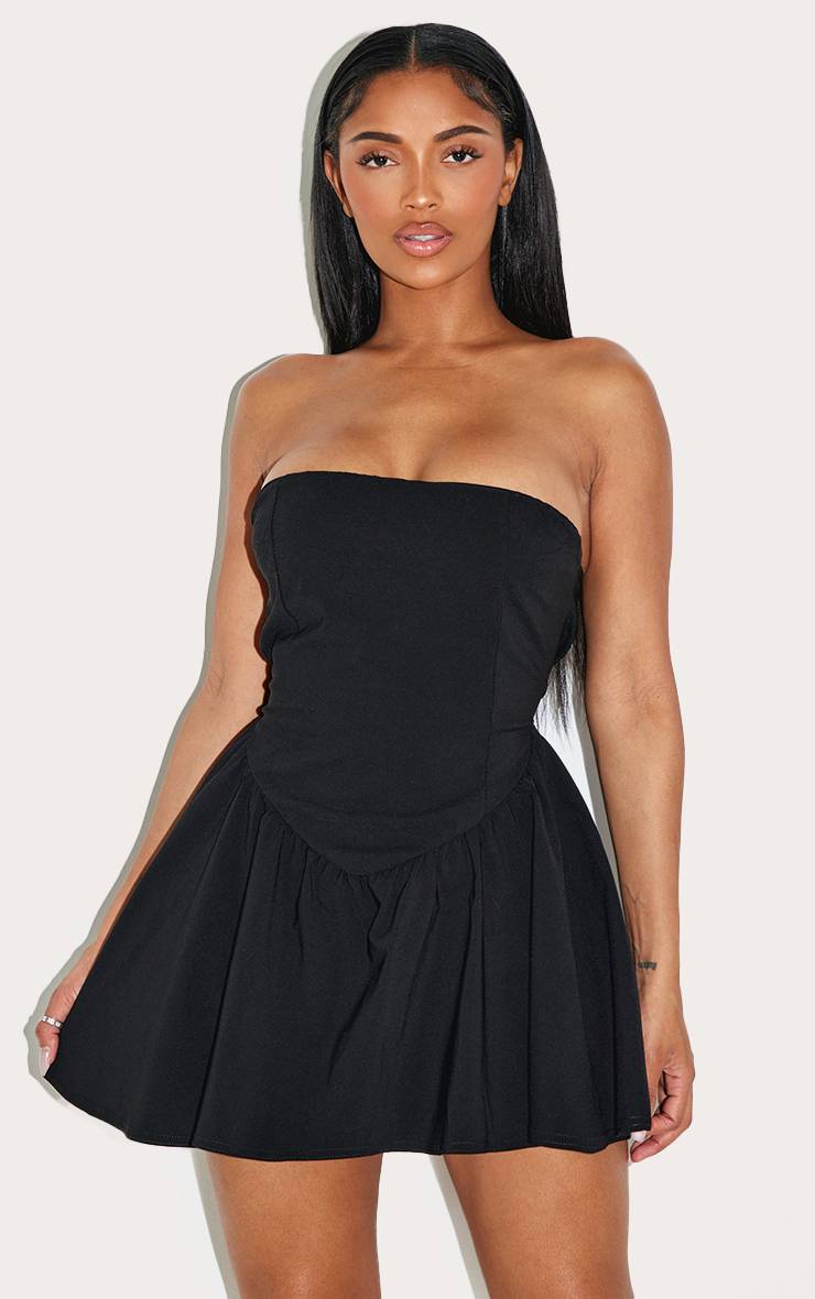 Noir Robe Patineuse Mini Taille Cintrée En Tissu Extensible Shape