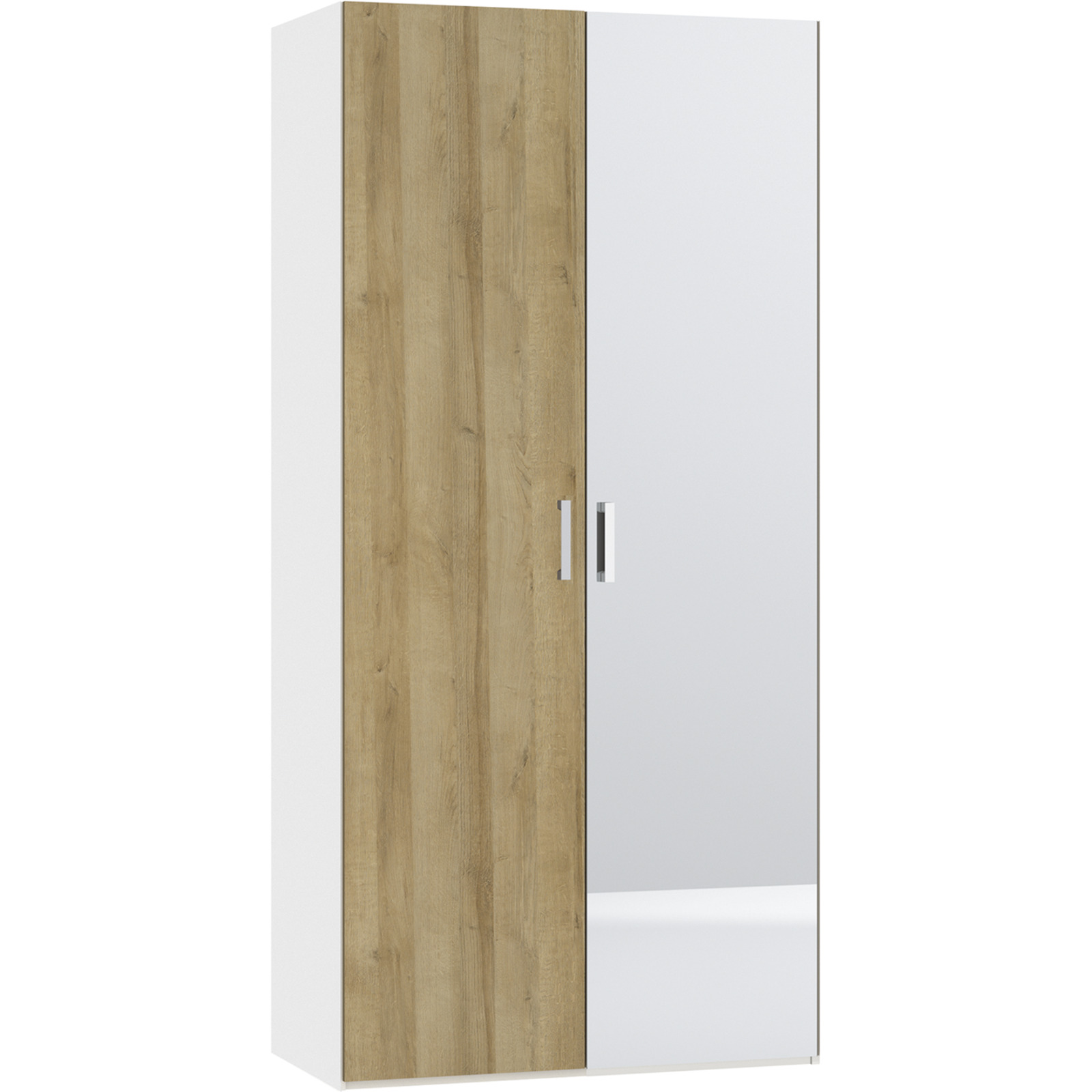Drehtürenschrank Schweizer 111 Eiche Natur weiss, mit Spiegel