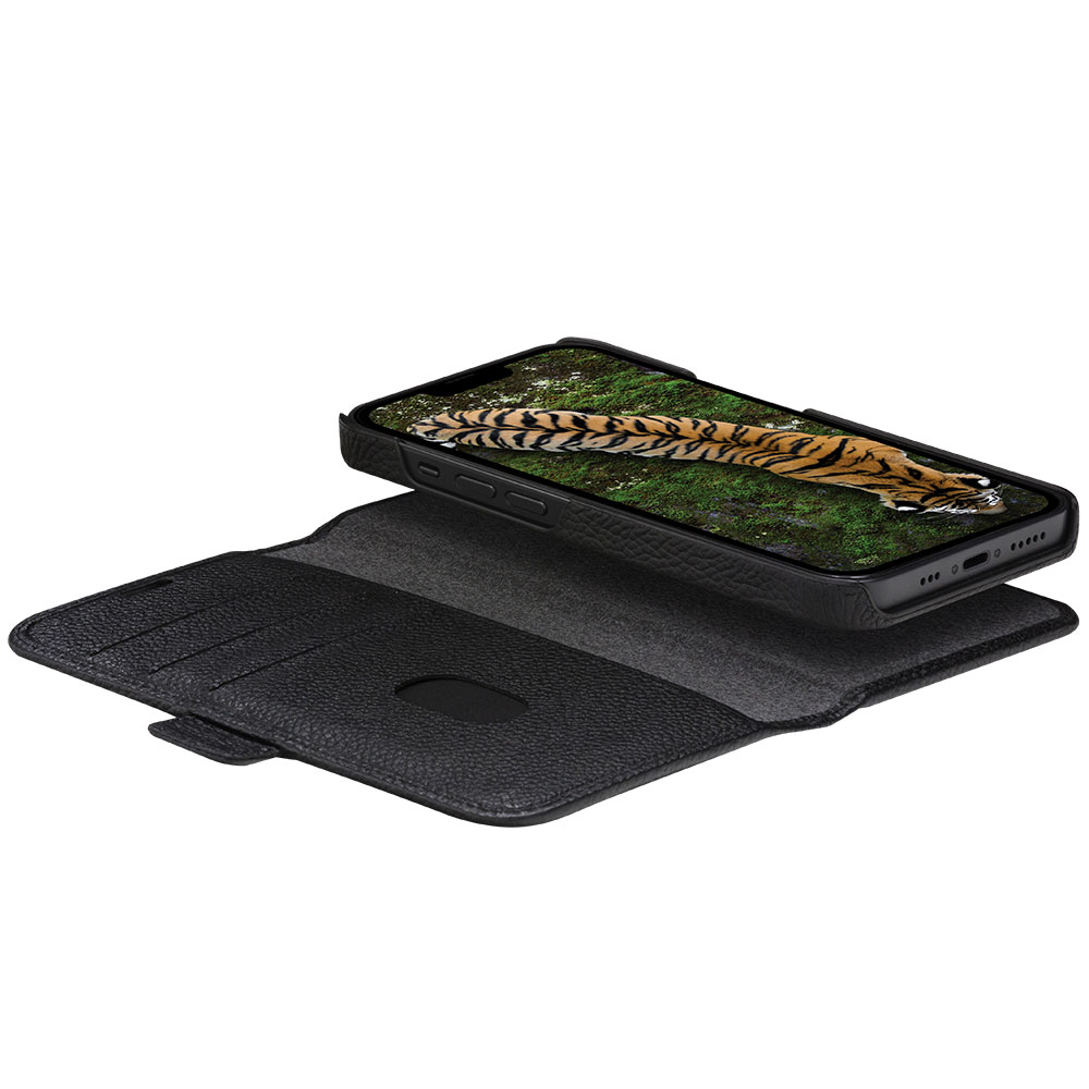 iPhone 14 Pro 2in1 Book Cover Echtleder Tasche mit RFID Schutz New York (NY61NIBL5585) - Schwarz