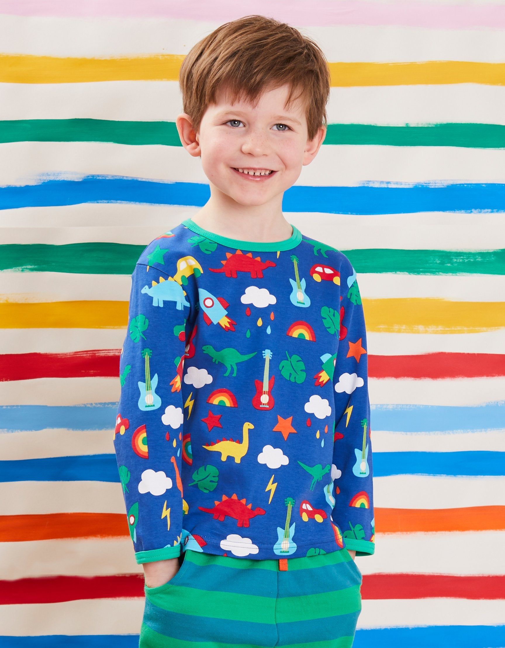 Toby Tiger Langarmshirt mit Rakete, Dino und Auto Print