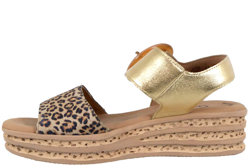 GABOR SANDAL MED PLATEAU I GULD SKIND OG LEOPARDPRINT