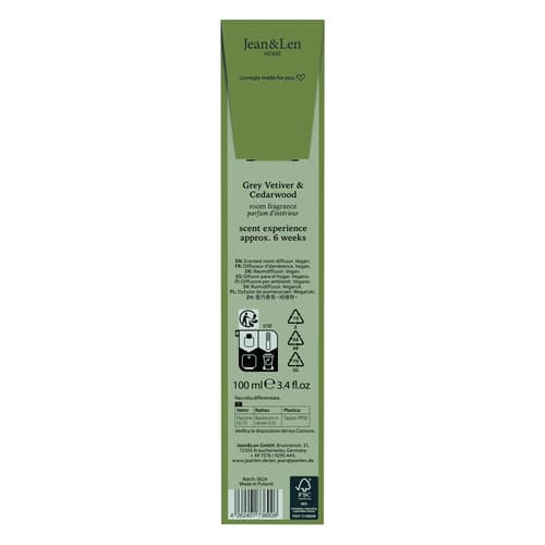 Jean&Len Scented Room Diffusor Grey Vetiver & Cedarwood