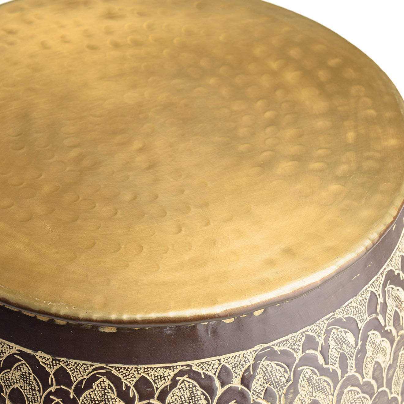 Macabane Table d'appoint motifs Honora marron antique - D.40xH.46 cm