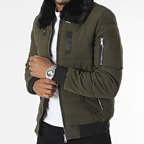 Veste Bomber Col Fourrure Vert Kaki