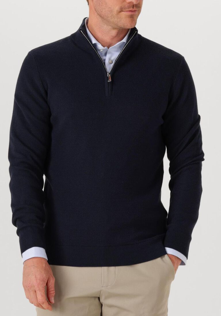 donkerblauwe profuomo trui pullover half zip twinkle slub