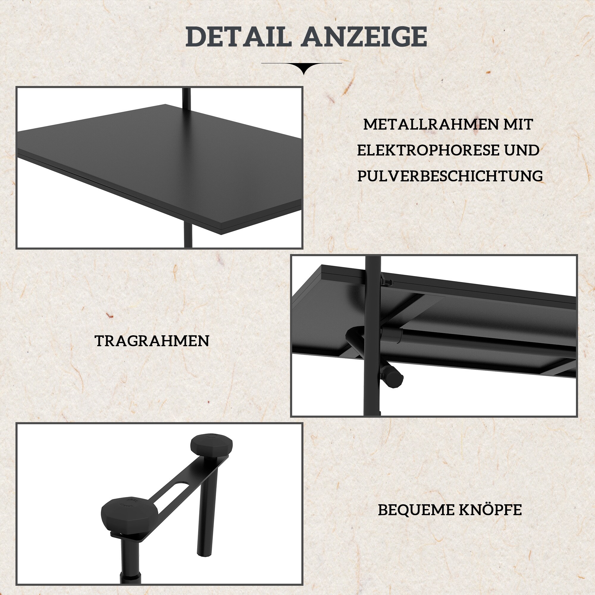 Outsunny Balkon-Hängetisch mit Höhenverstellung schwarz 62L x 60B x 85,5Hcm