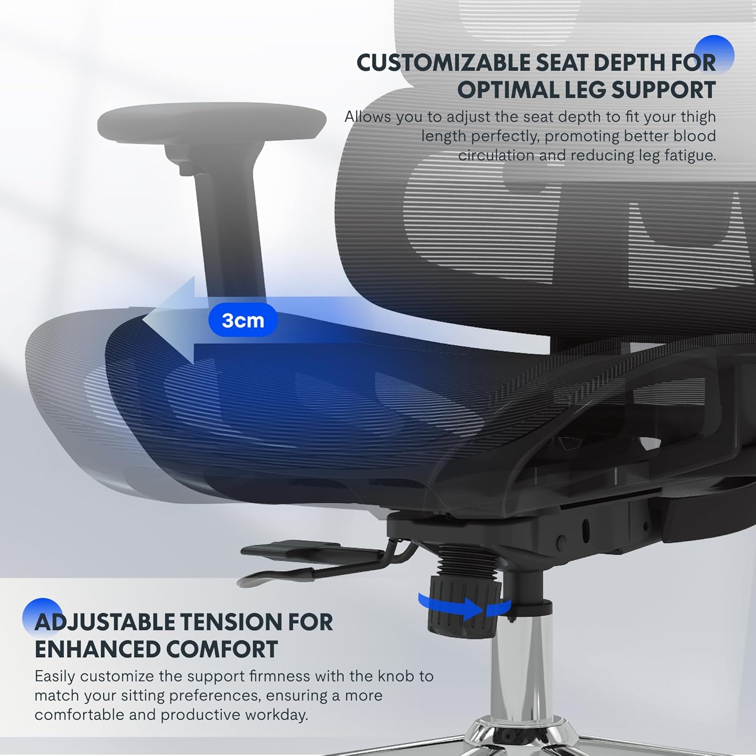 FLEXISPOT C7 LITE Ergonomischer Bürostuhl Schreibtischstuhl, 3D-Armlehnen, 3D-Kopfstütze, 5D-verstellbare Rückenlehne, Atmungsaktiver Sitz Belastbar bis 130 kg Arbeitsstuhl, Schwarz