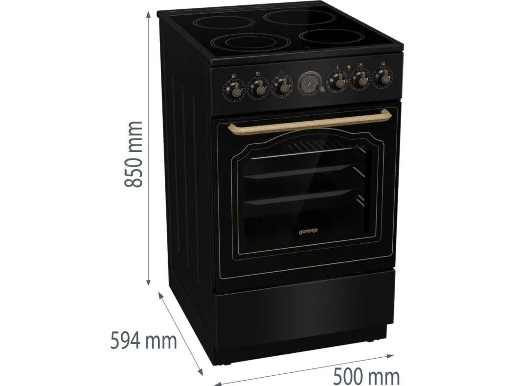 Gorenje Classico GECS5B70CLB - Komfur - med dampfunktion - fritstående - bredde: 50 cm - dybde: 59.4 cm - højde: 85 cm - med selv-rengøring - sort
