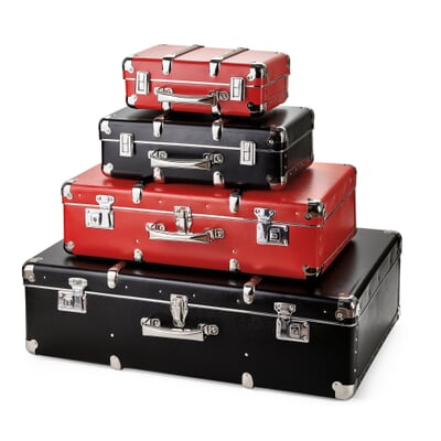Schwarzer Pappkoffer mit Holzleisten, Schwarz, B 70 x H 47 x T 20 cm