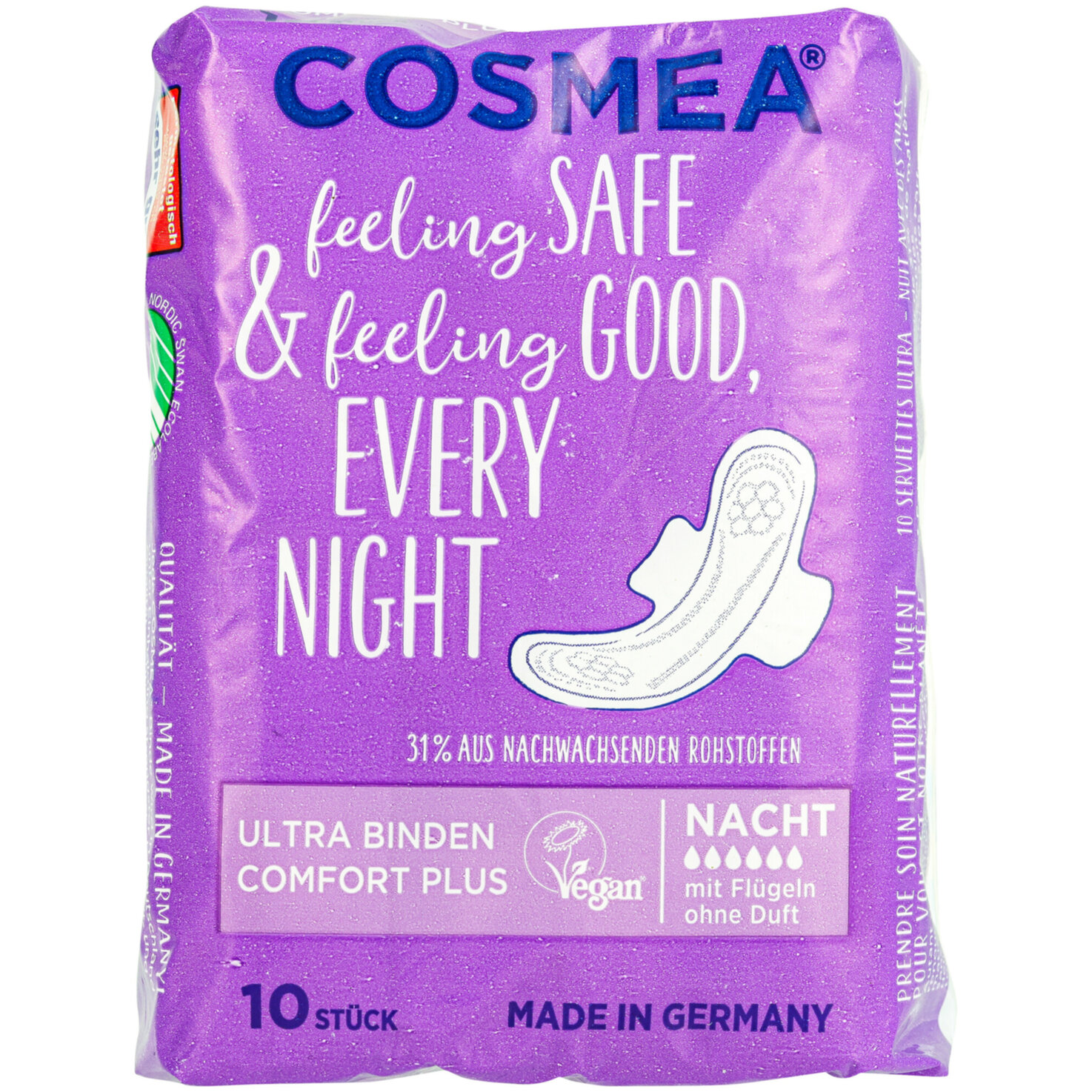 COSMEA Ultra Binden Nacht mit Flügeln 10 Stück