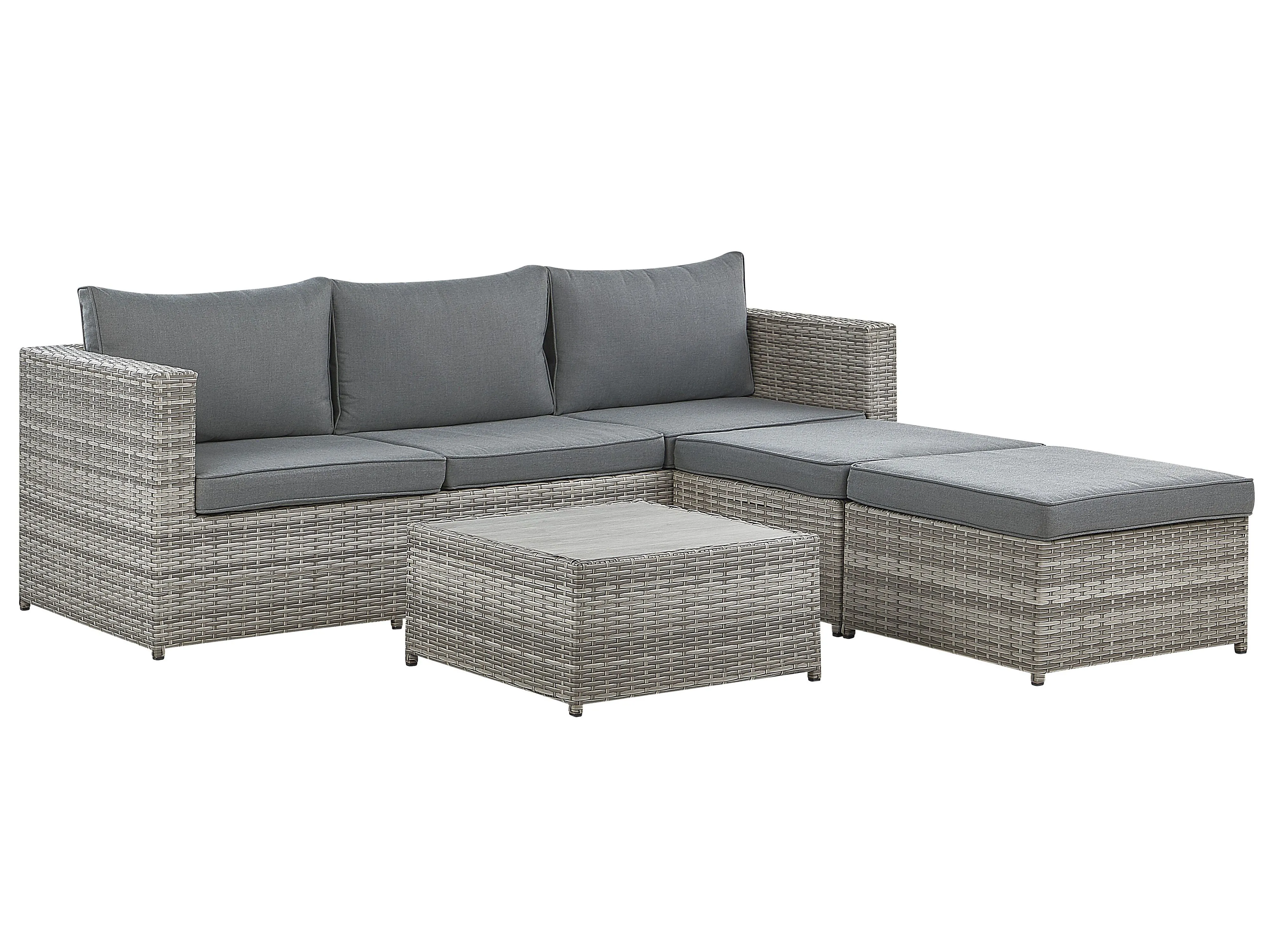 Tuin hoekloungeset met tafel 5-zits SABBIA rechtszijdig modulair PE rotan Lichtgrijs