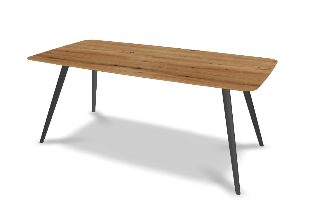 They & Me eettafel Joy – bootsvorm – eiken rustiek lak– onderstel RAL9017 verkeerszwart 180 x 90 x 75 | Eiken Rustiek Lak | Rechte Verjongde | Frame RAL9017 Verkeerszwart