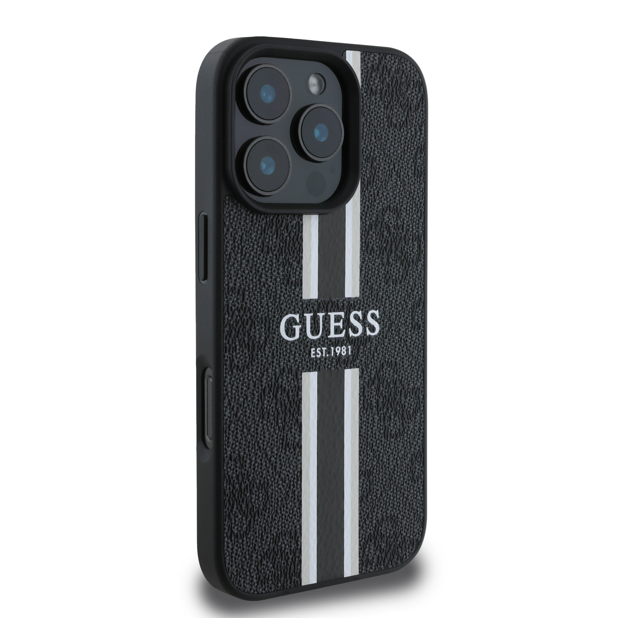 iPhone 16 Pro MagSafe Leder Hardcase Hülle 4G Printed Stripes (GUHMP16LP4RPSK) - Schwarz