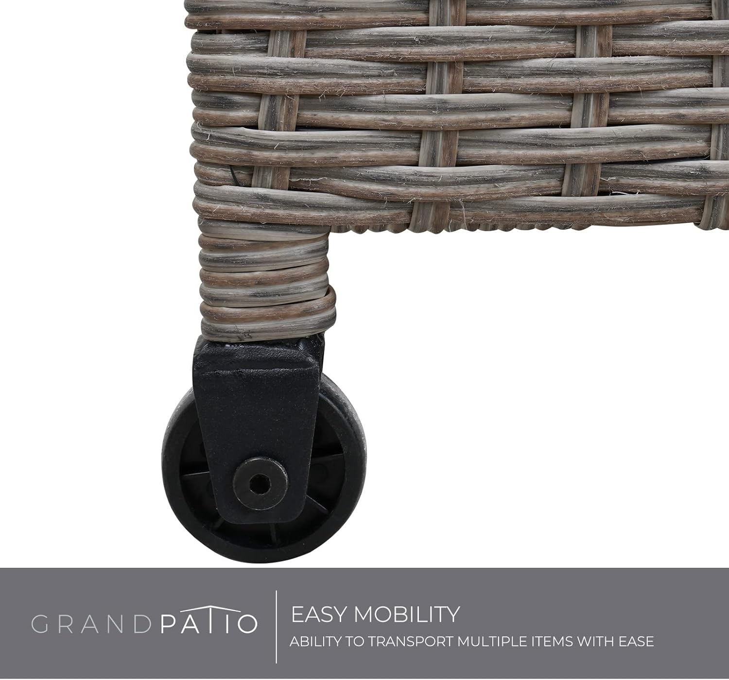 Grand patio Rattan Auflagenbox 480 Liter Gartenbox mit Deckel und Gasdruckfedern, UV-beständig Aufbewahrungskiste mit Zwei Radern, Leicht Bewegen, Kissenbox für Garten, Balkon